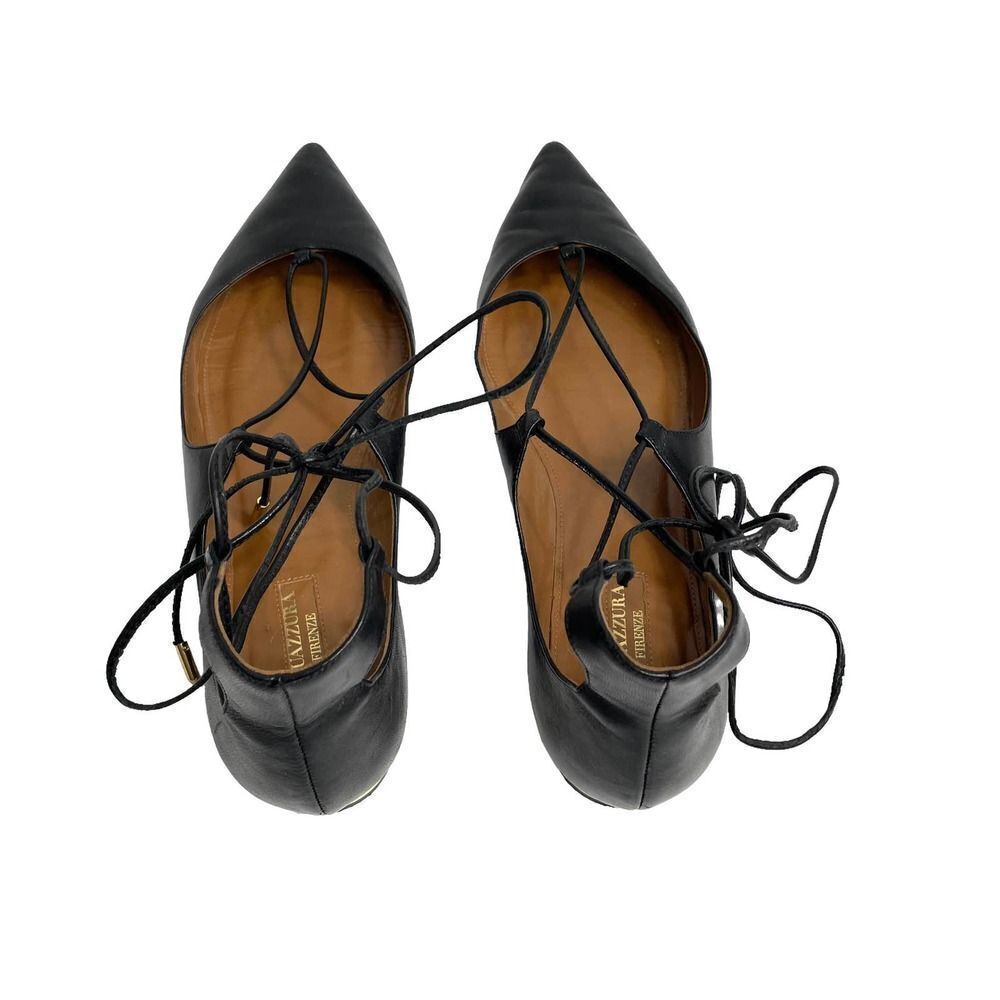 Aquazzura Christy Lace-Up‎ Flats Sz 39 leather black - Picture 7 of 9
